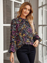 EMERY ROSE Women's Floral Print Stand Collar Long Sleeve Blouse